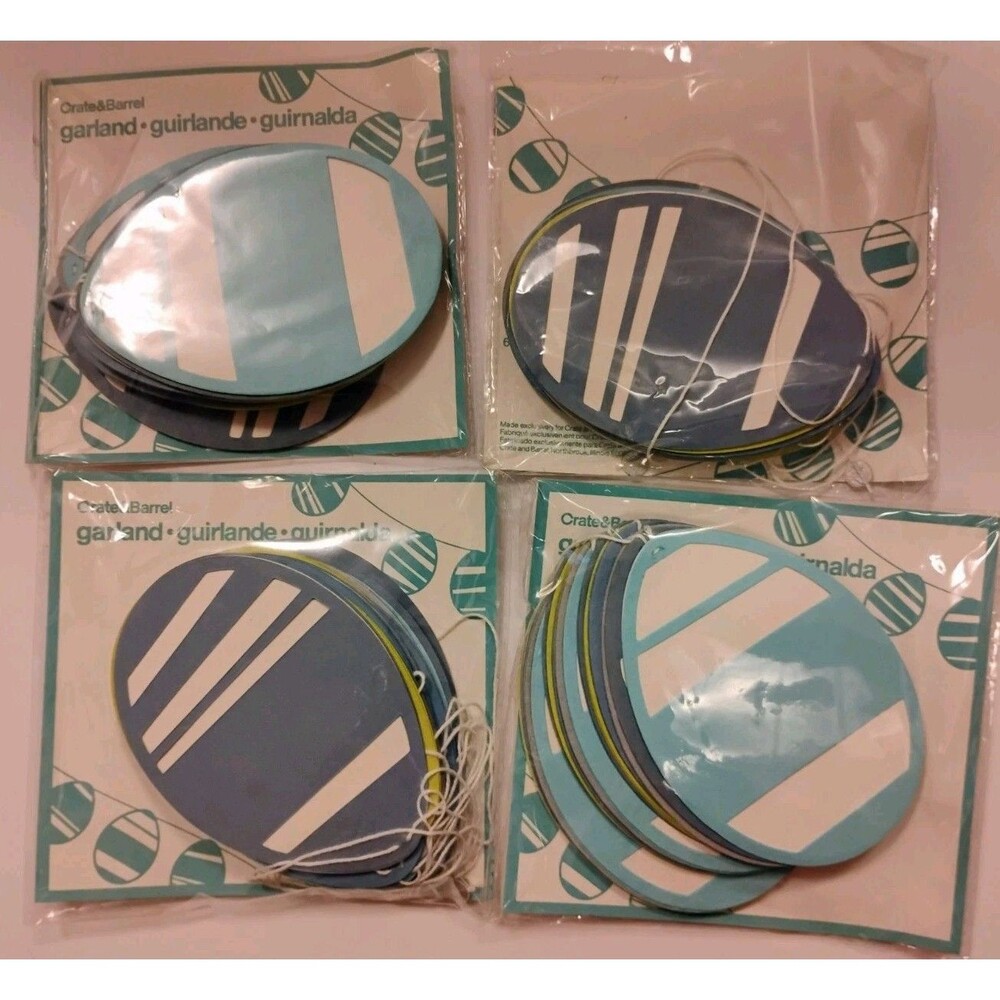 Crate & Barrel Easter Egg Paper Garland Lot of 4 Blue Teal Modern Holiday Decor